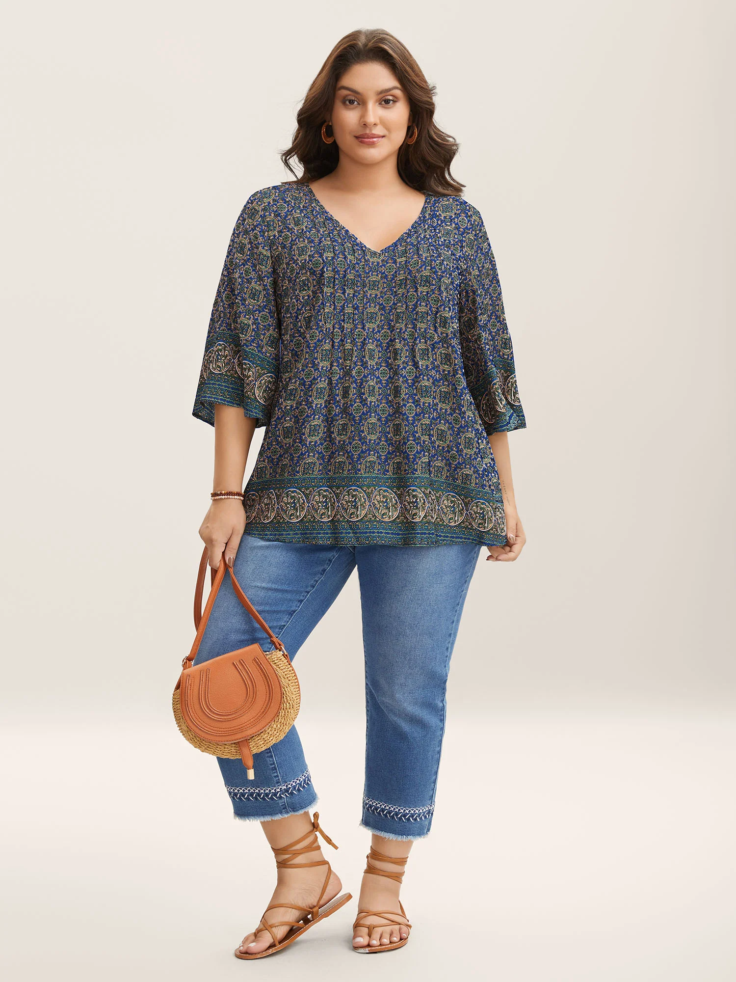 Pin-Tuck Pleat Ornate Print Relaxed Fit Shirt - Image 3