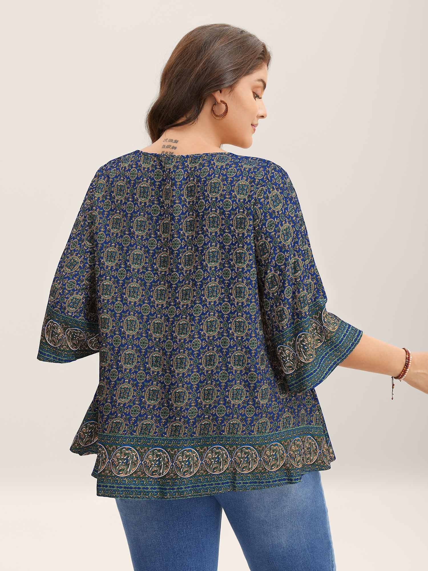 Pin-Tuck Pleat Ornate Print Relaxed Fit Shirt - Image 4