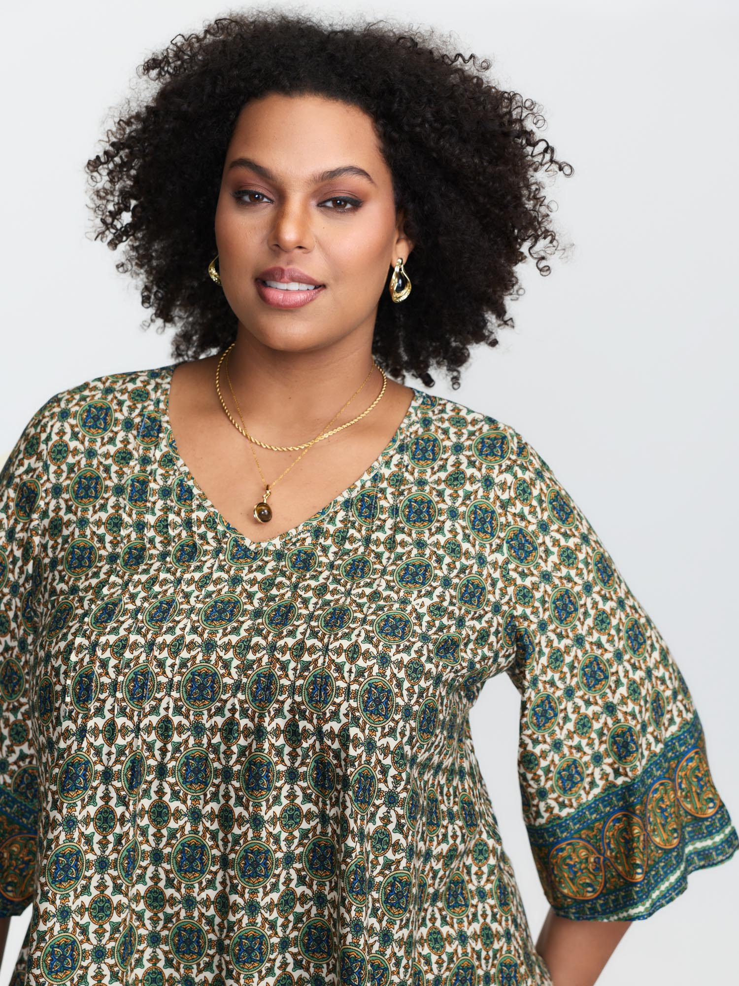 Pin-Tuck Pleat Ornate Print Relaxed Fit Shirt - Image 5