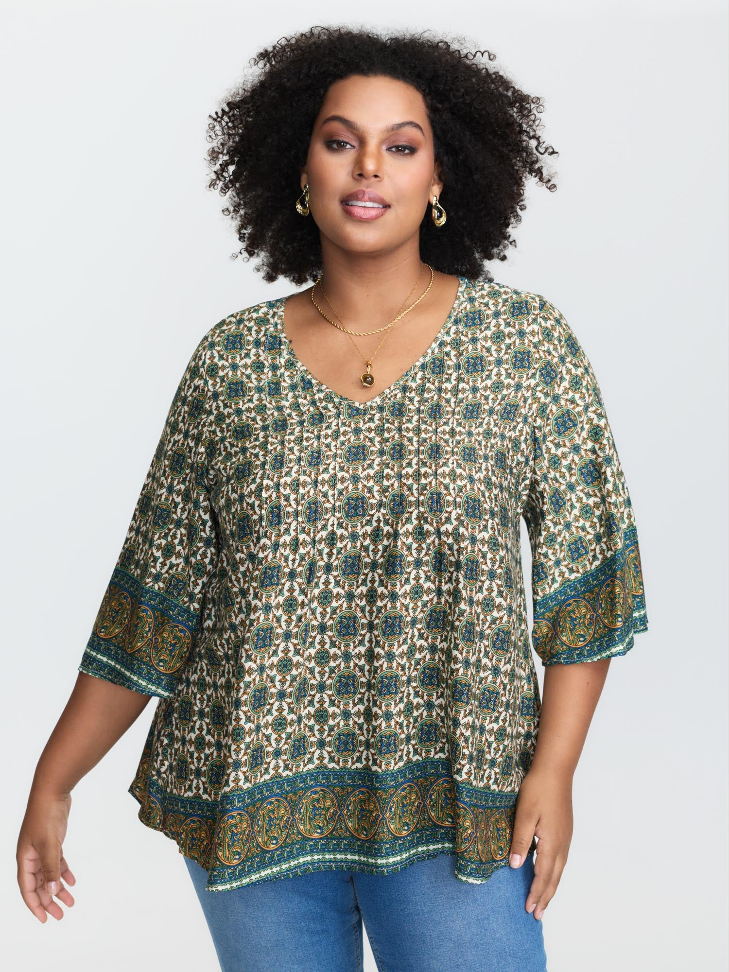 Pin-Tuck Pleat Ornate Print Relaxed Fit Shirt - Image 6