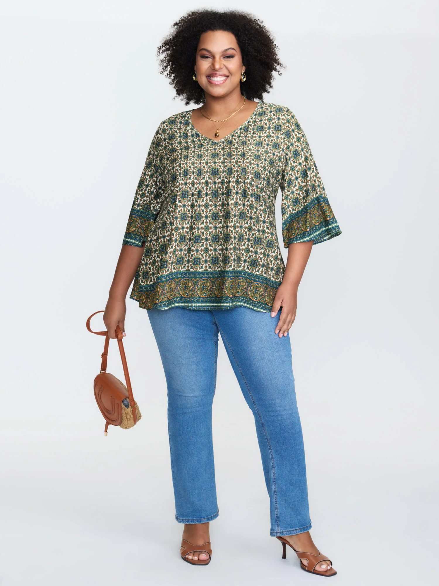 Pin-Tuck Pleat Ornate Print Relaxed Fit Shirt - Image 7
