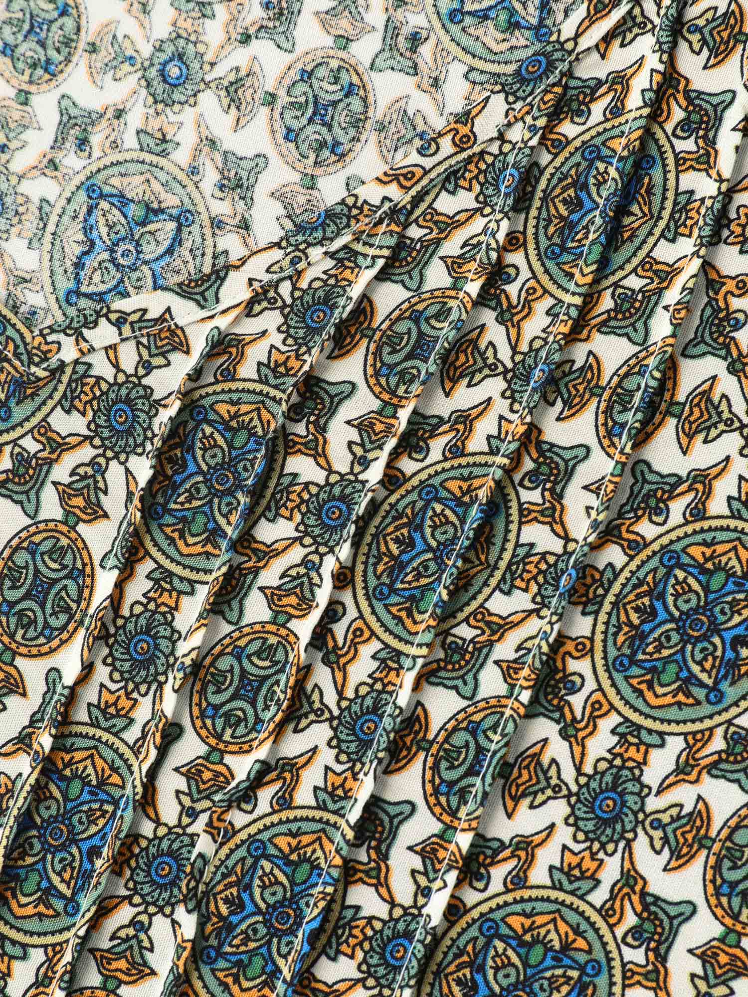 Pin-Tuck Pleat Ornate Print Relaxed Fit Shirt - Image 9