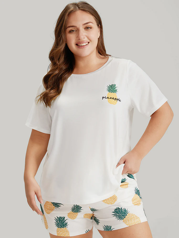 Fresh Pineapple Round Neck Pajama Top