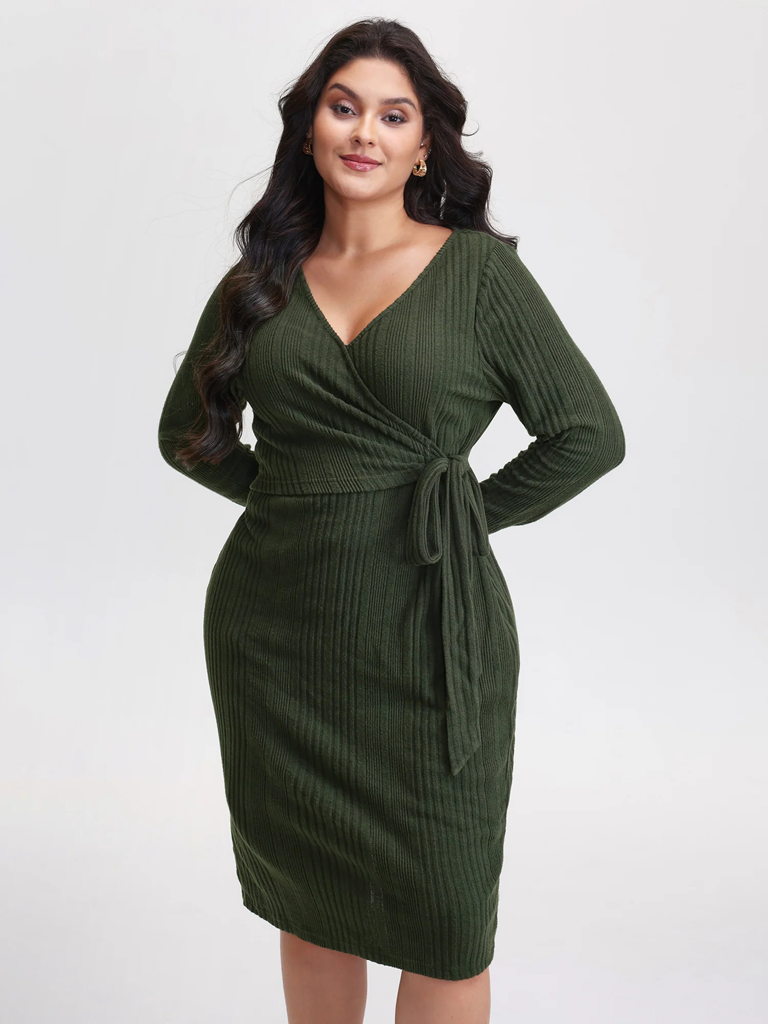 Pit Strip Tie-Knot Slit Sheath Midi Dress