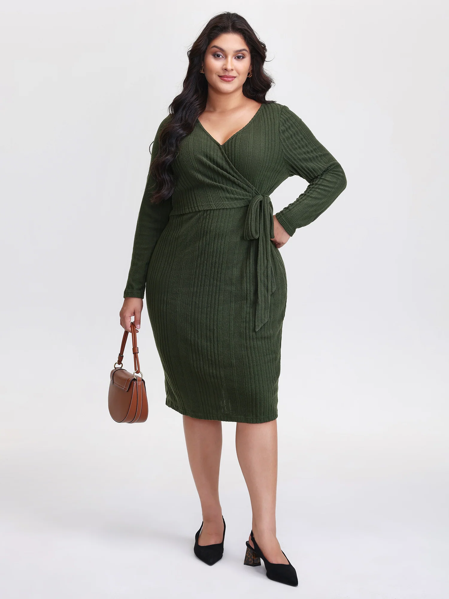 Pit Strip Tie-Knot Slit Sheath Midi Dress - Image 3