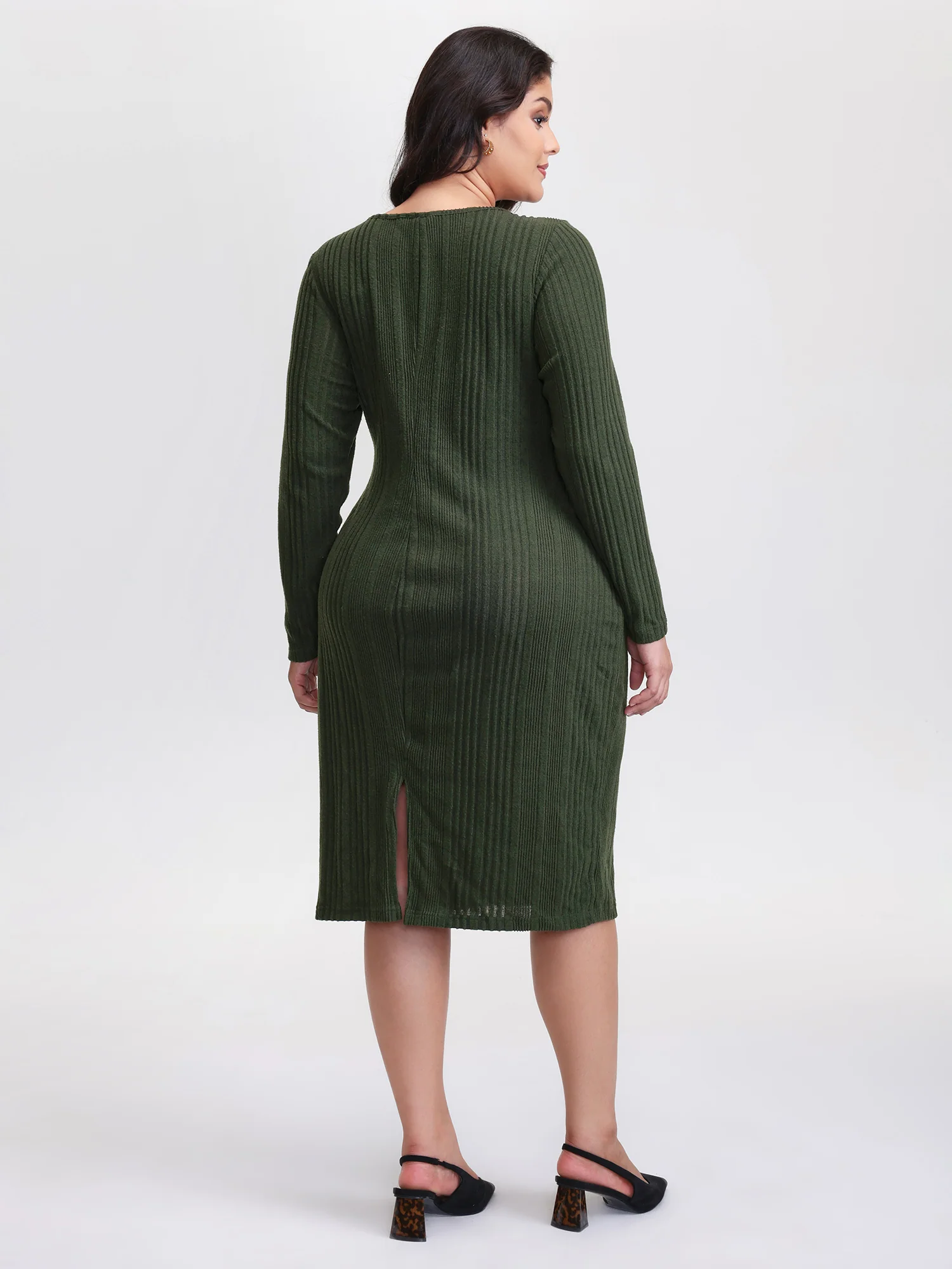 Pit Strip Tie-Knot Slit Sheath Midi Dress - Image 4
