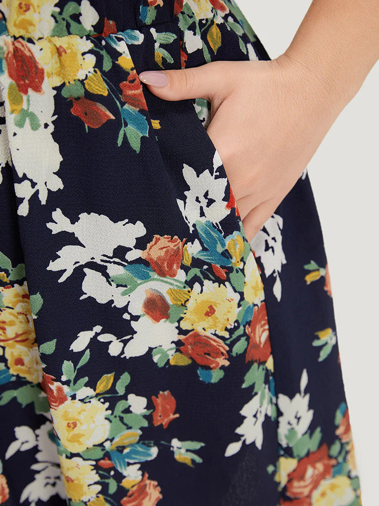 Pixel Flower Print Ruffle Cap Sleeve Pocket Dress - Image 8