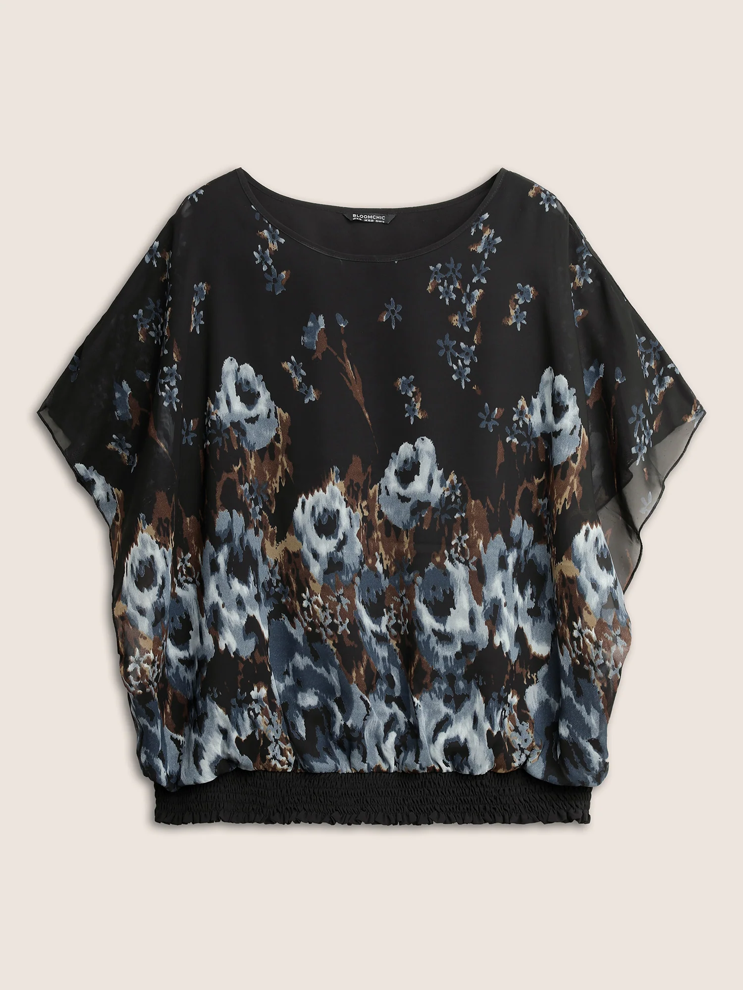 Pixel Flower Shirred Batwing Sleeve Blouse - Image 8