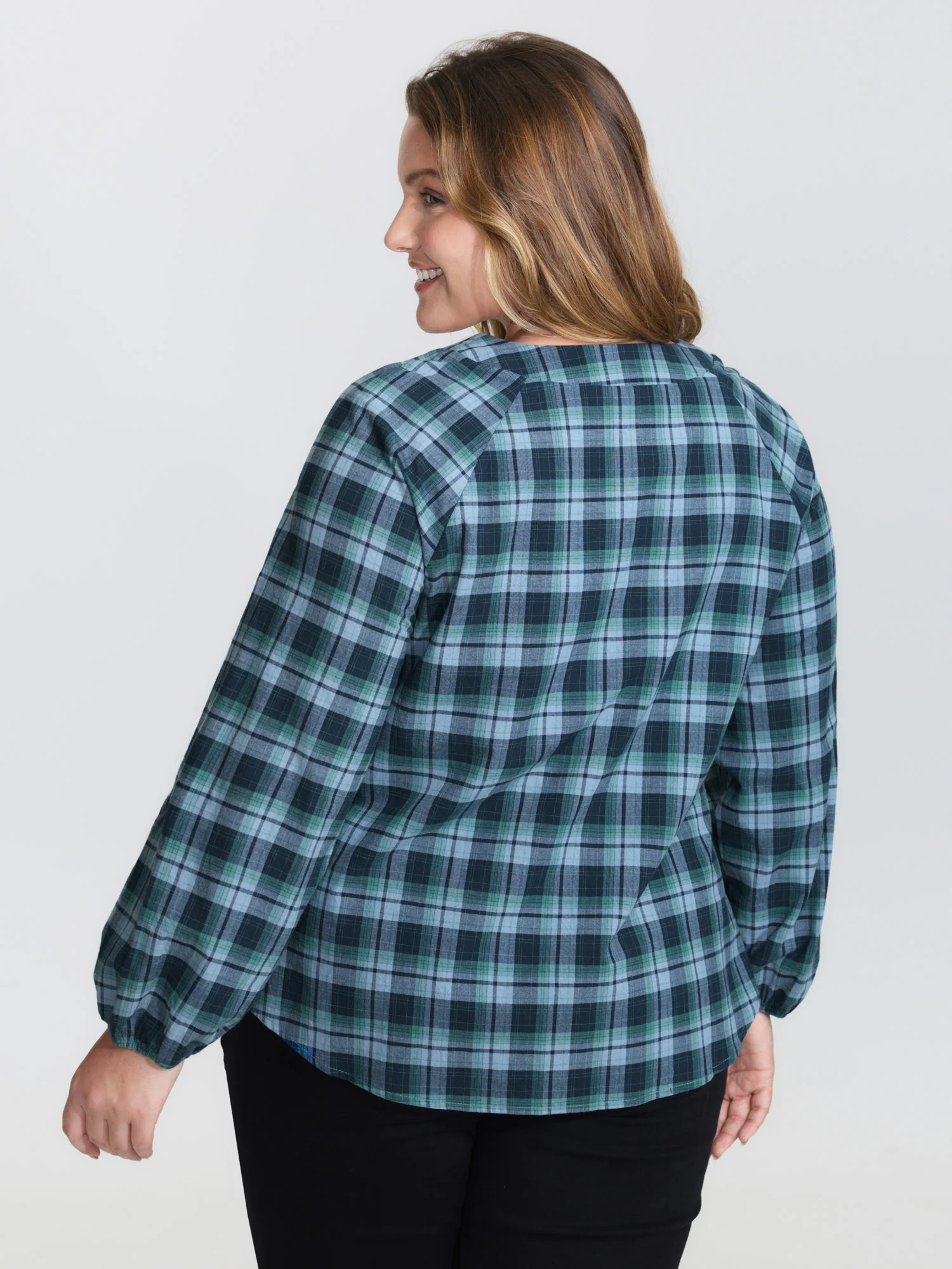 Plaid 2-in-1 Neck Tie Blouse - Image 4