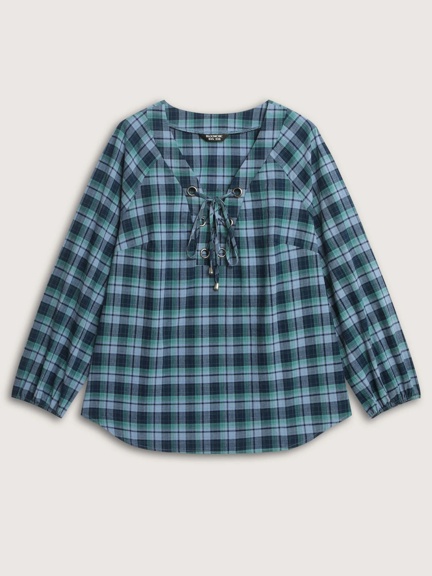 Plaid 2-in-1 Neck Tie Blouse - Image 7