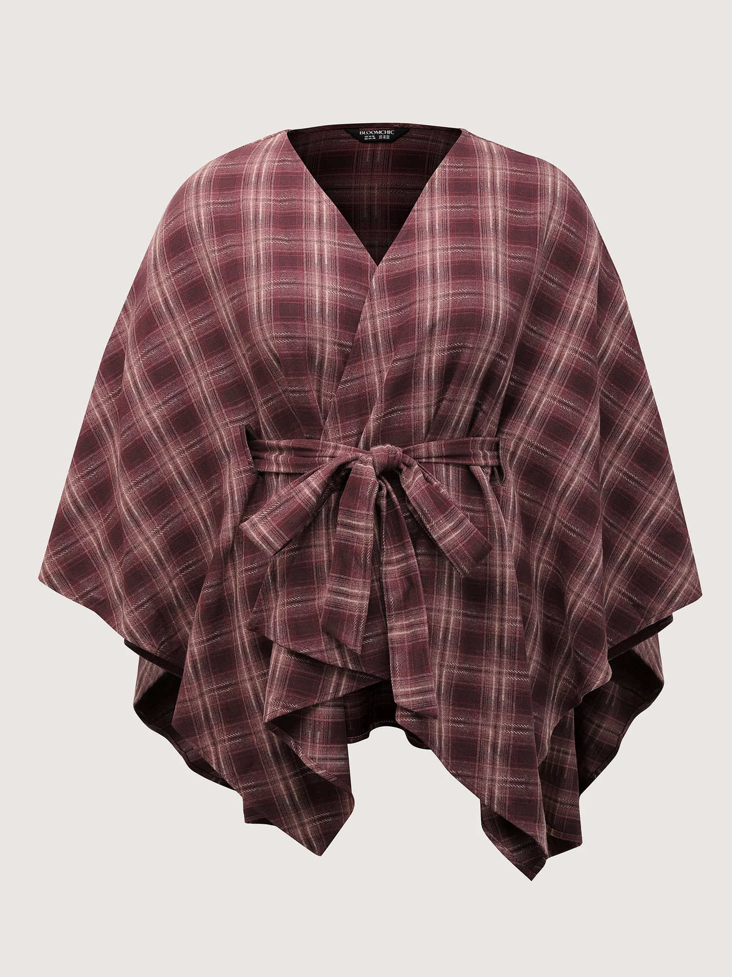 Plaid Asymmetrical Hem Cinched-Waist Coat - Image 7
