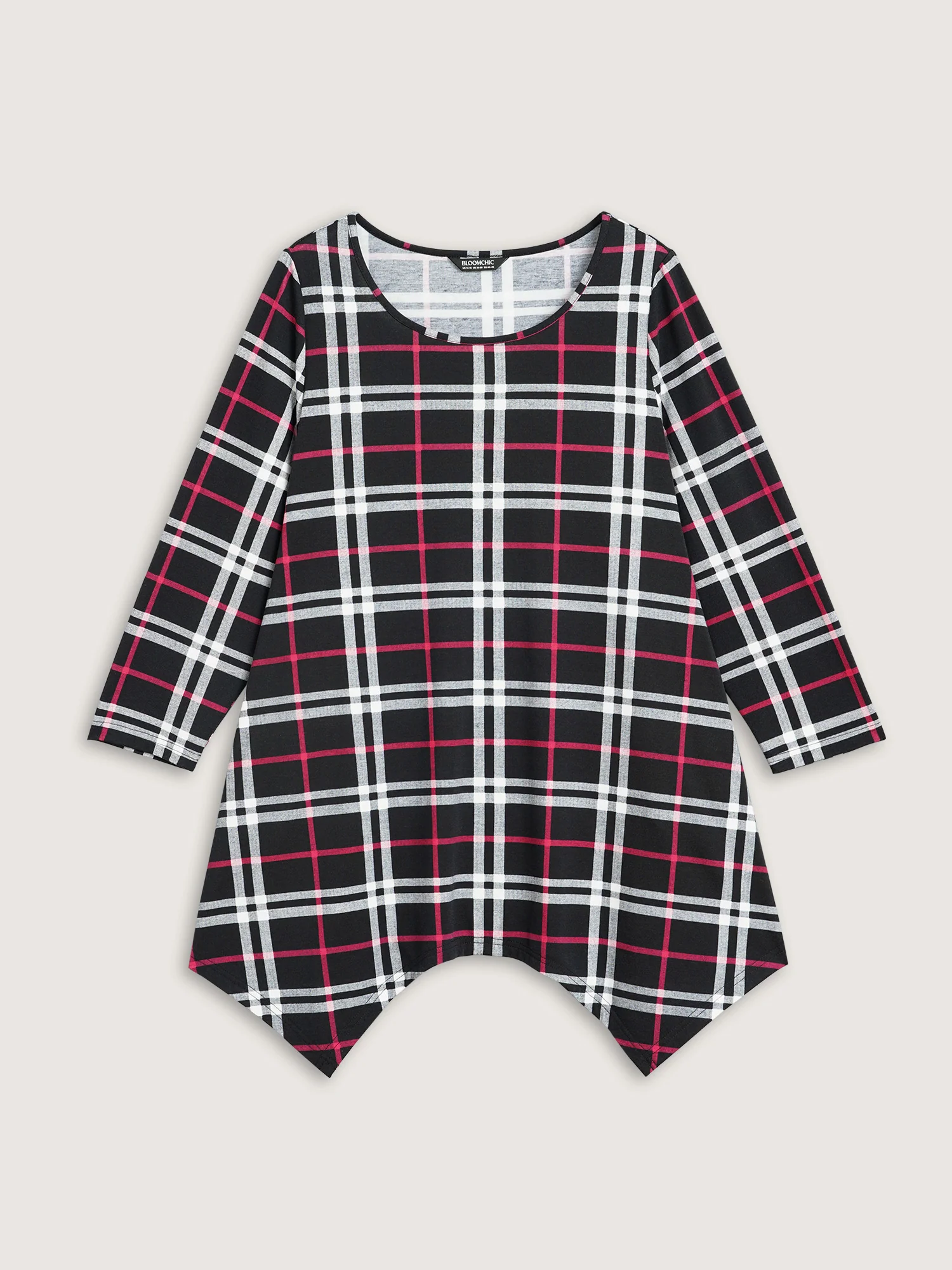 Plaid Asymmetrical Hem Pocket T-shirt - Image 7