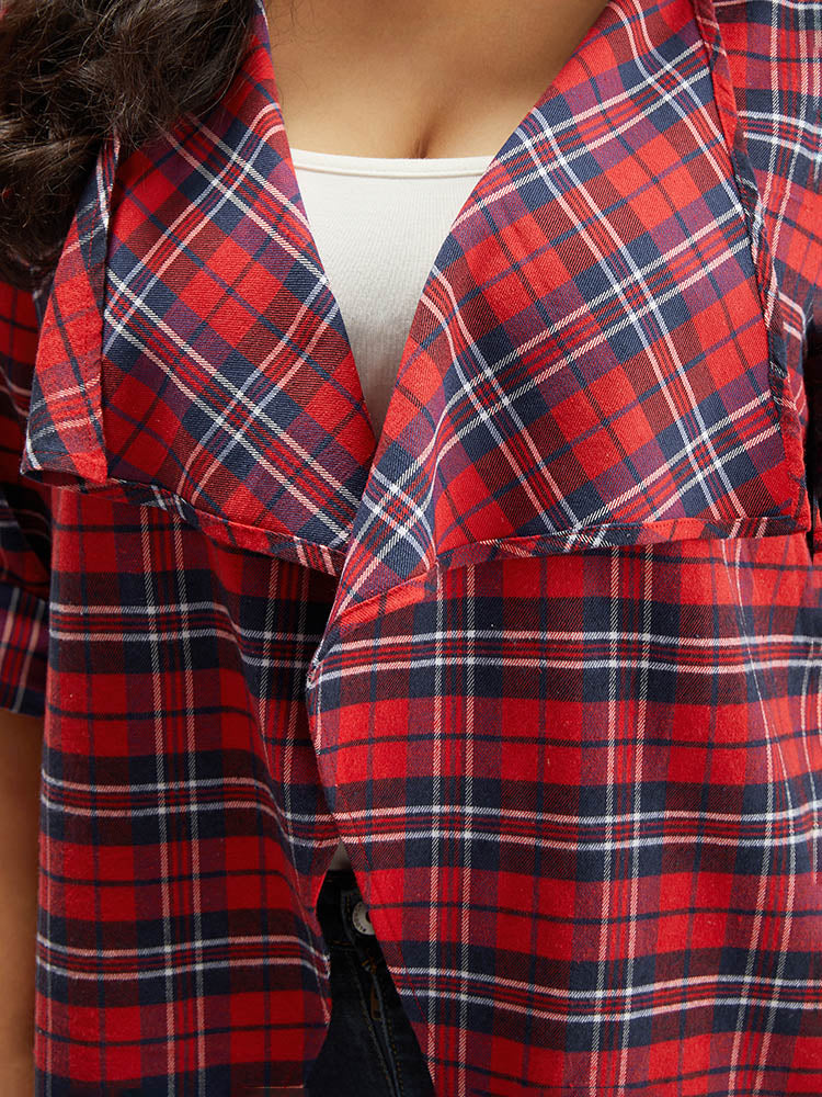 Plaid Asymmetrical Hem Tab Sleeve Jacket - Image 8