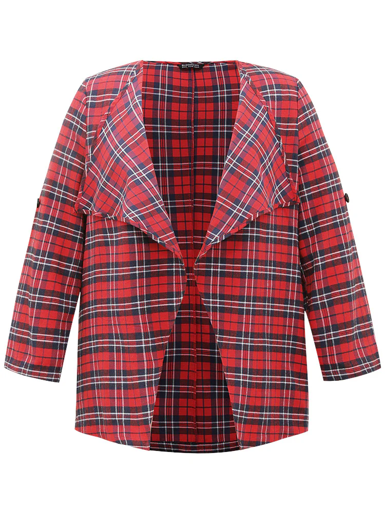Plaid Asymmetrical Hem Tab Sleeve Jacket - Image 9