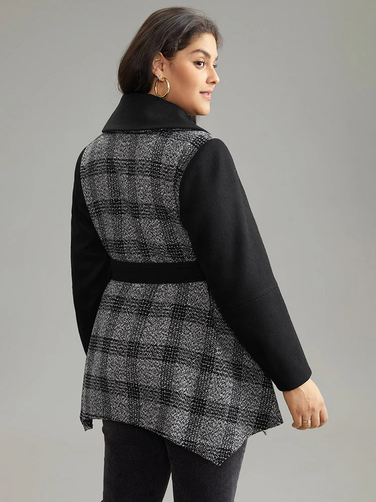 Plaid Belted Lapel Collar Button Up Coat - Image 2
