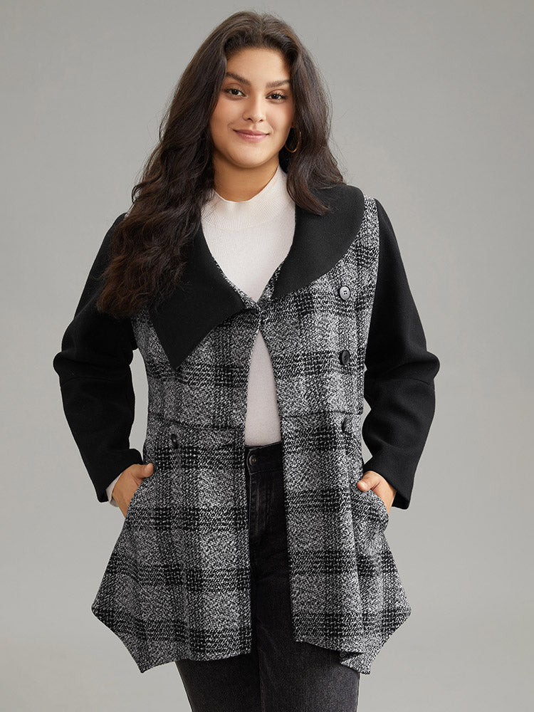 Plaid Belted Lapel Collar Button Up Coat - Image 3