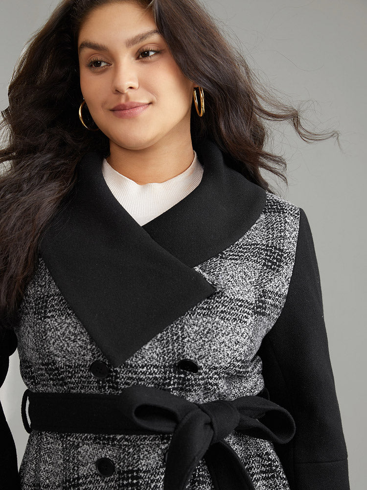 Plaid Belted Lapel Collar Button Up Coat - Image 5