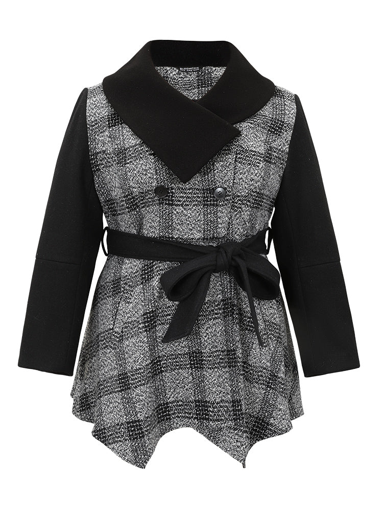 Plaid Belted Lapel Collar Button Up Coat - Image 6