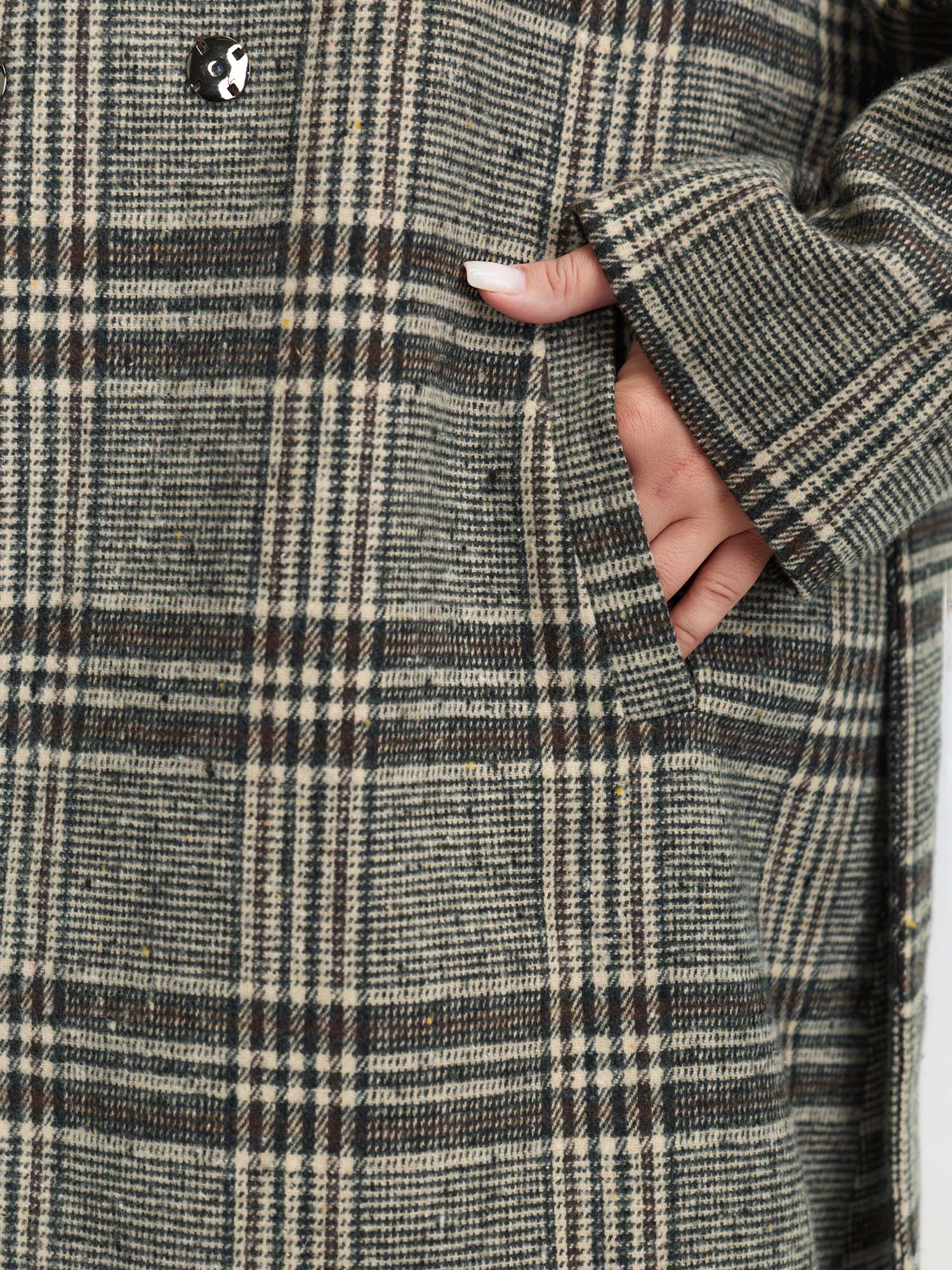Plaid Belted Waist-Defining Coat - Image 4