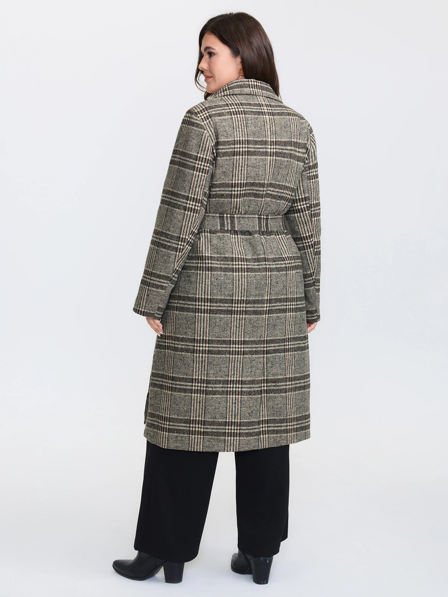 Plaid Belted Waist-Defining Coat - Image 5