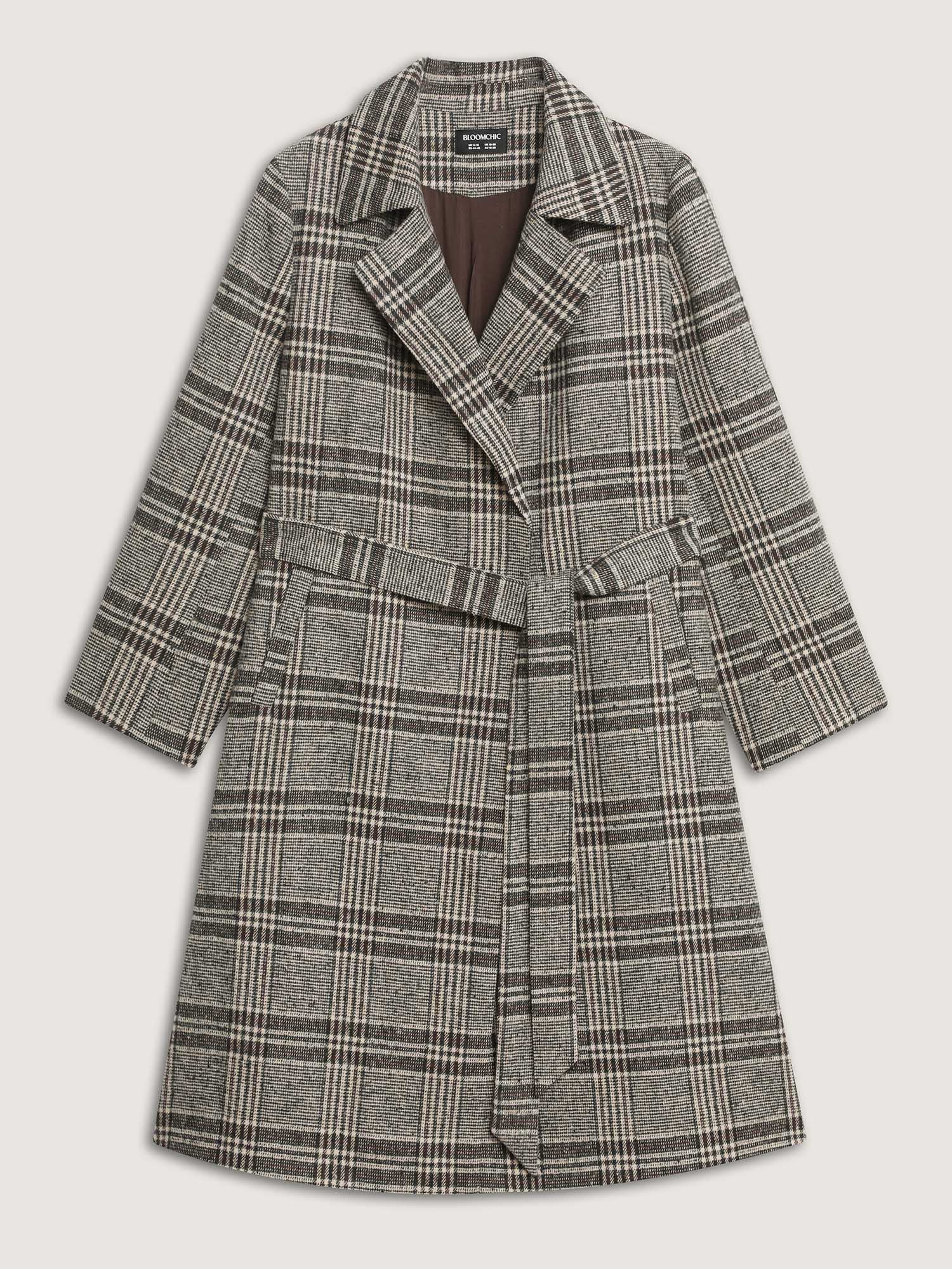 Plaid Belted Waist-Defining Coat - Image 9