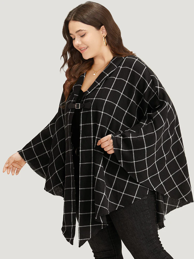 Plaid Buckle Detail Cape Kimono - Image 2