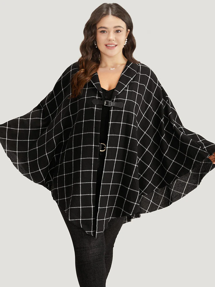 Plaid Buckle Detail Cape Kimono - Image 3