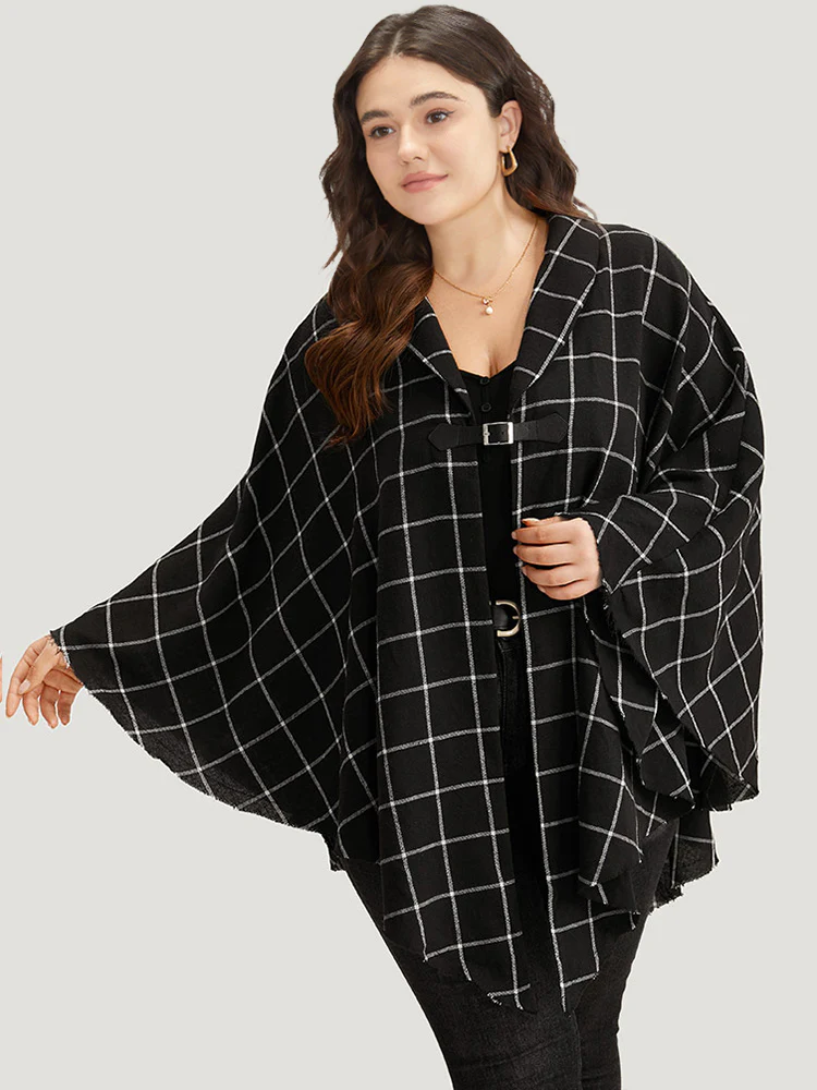 Plaid Buckle Detail Cape Kimono - Image 4