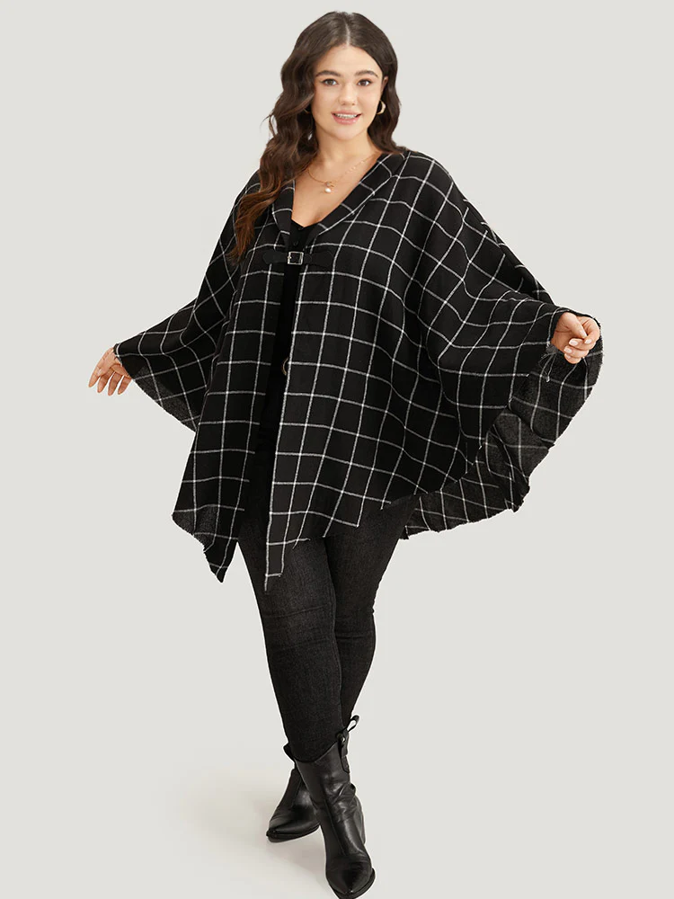 Plaid Buckle Detail Cape Kimono - Image 5