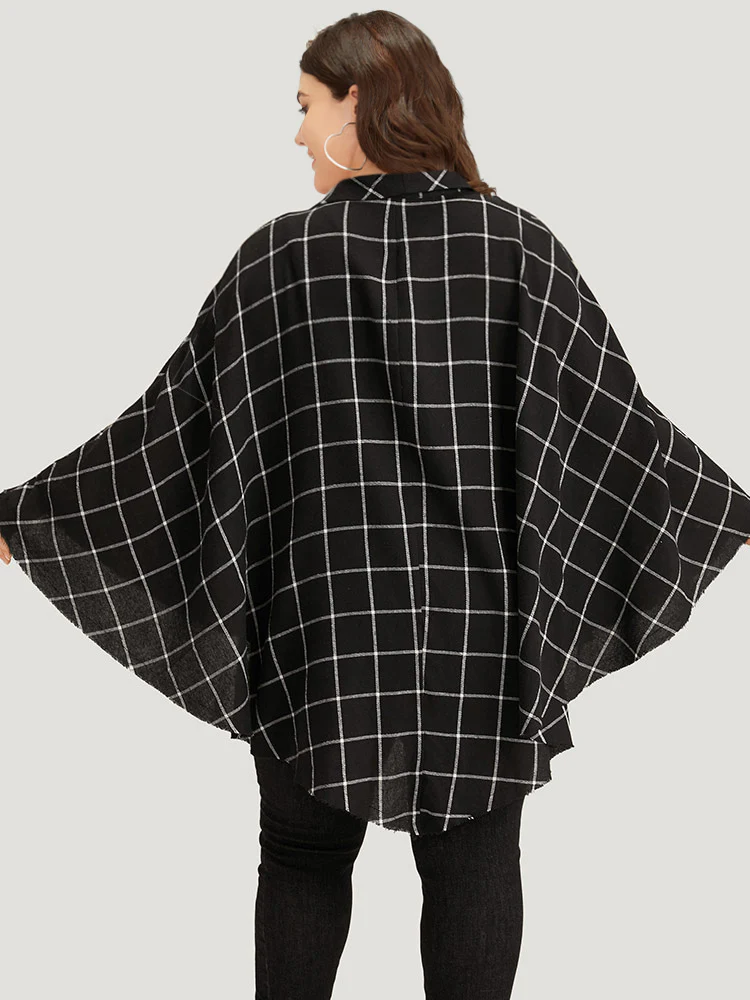 Plaid Buckle Detail Cape Kimono - Image 6