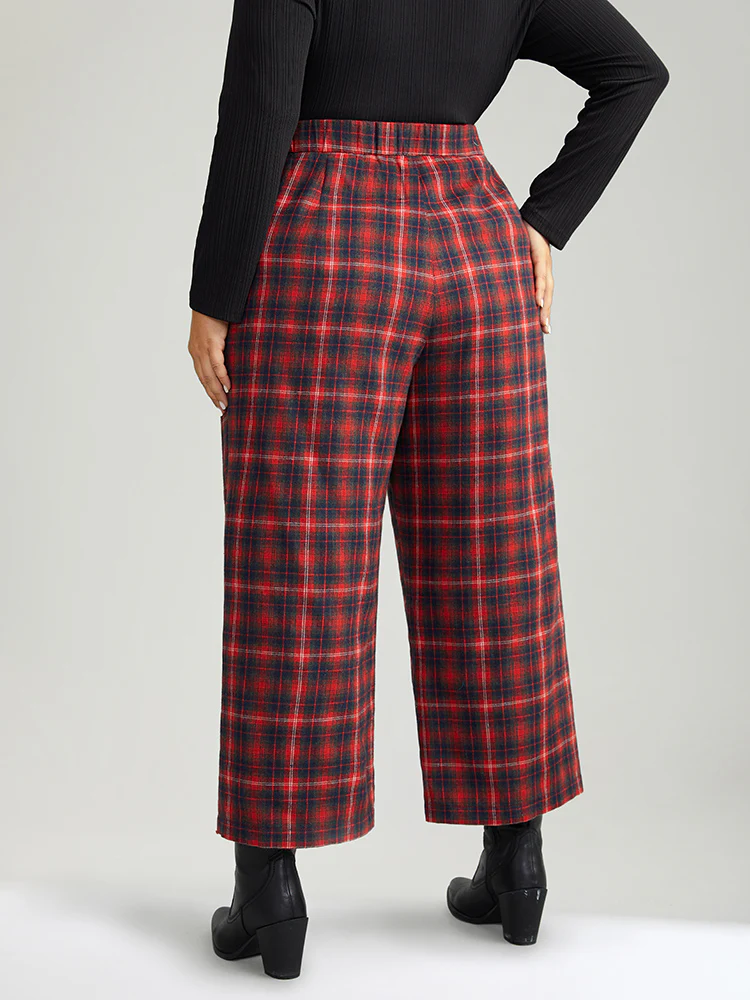 Plaid Button Detail Pocket Loose Pants - Image 4