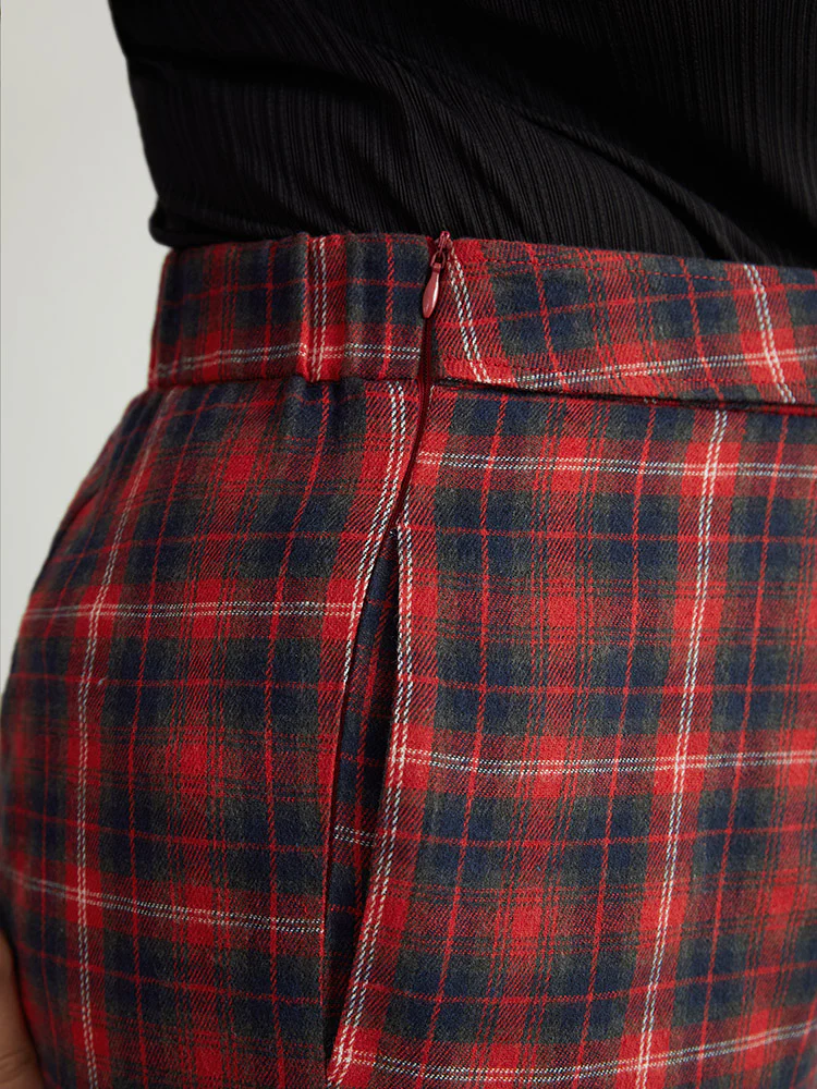 Plaid Button Detail Pocket Loose Pants - Image 5