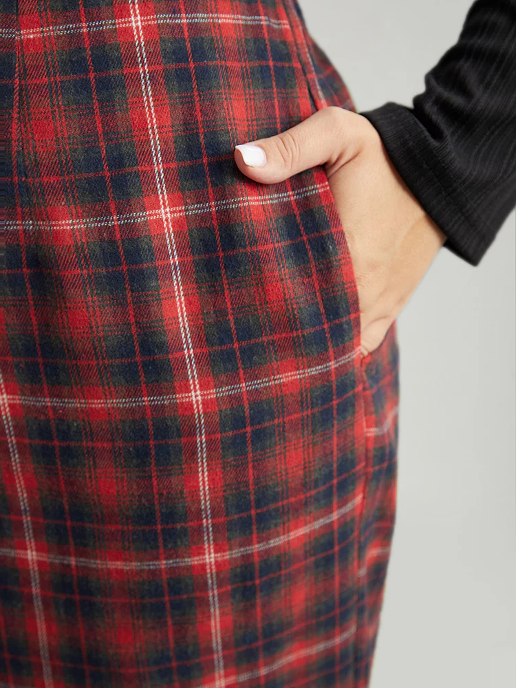Plaid Button Detail Pocket Loose Pants - Image 6