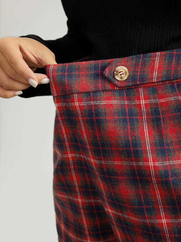 Plaid Button Detail Pocket Loose Pants - Image 7