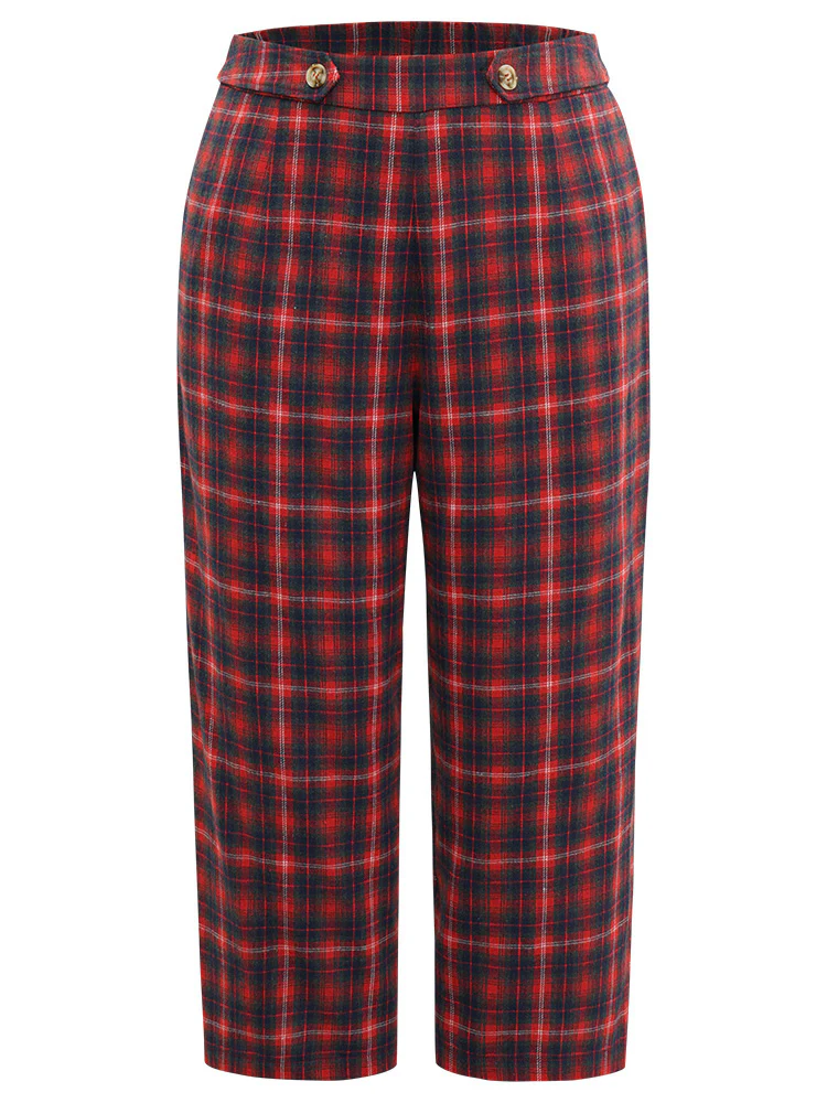 Plaid Button Detail Pocket Loose Pants - Image 8