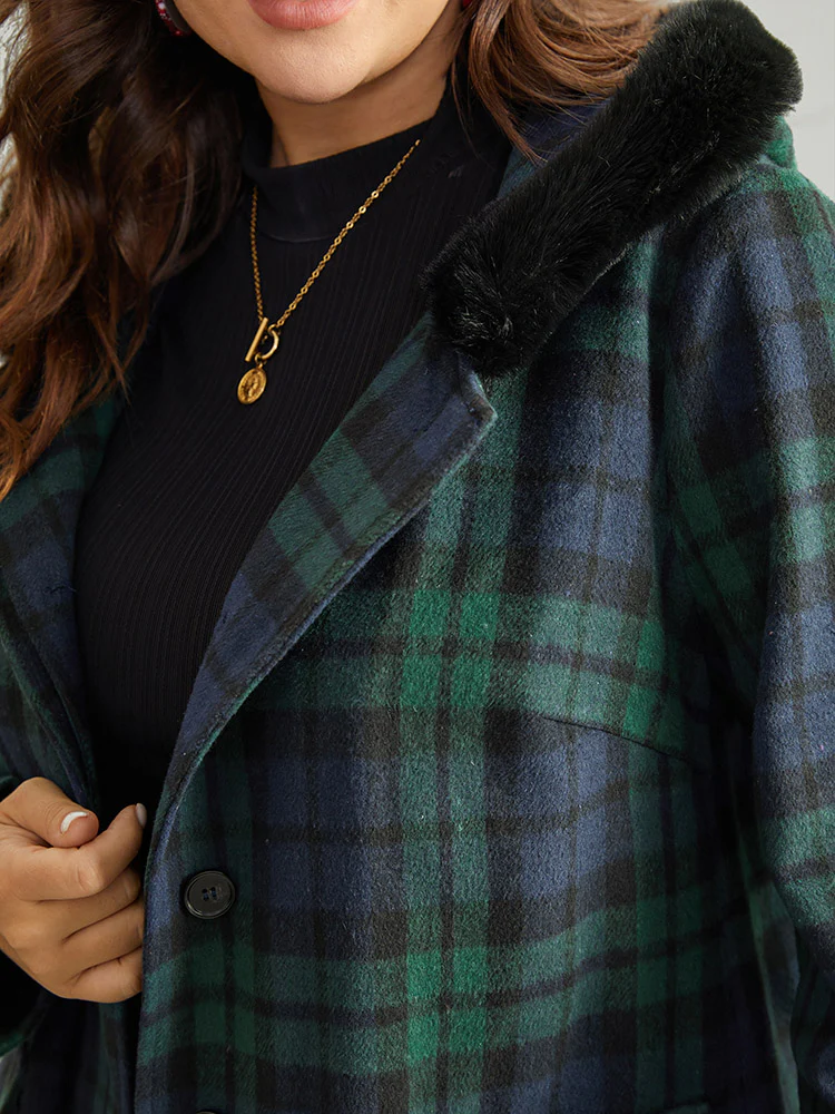 Plaid Button Fly Hooded Fuzzy Trim Coat - Image 7