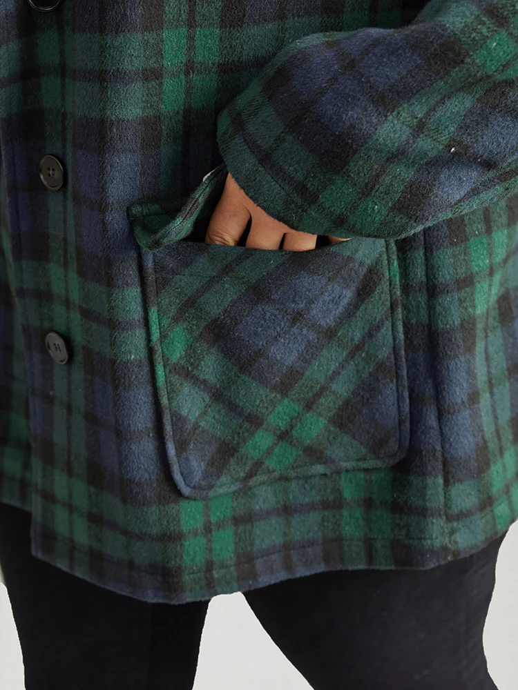 Plaid Button Fly Hooded Fuzzy Trim Coat - Image 8