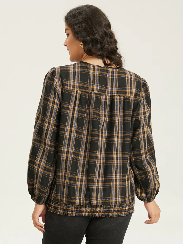 Plaid Button Through Elastic Hem Shacket - Image 2