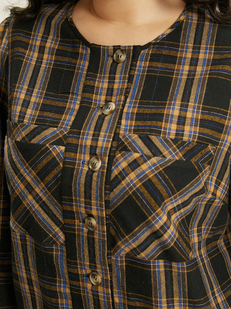 Plaid Button Through Elastic Hem Shacket - Image 6