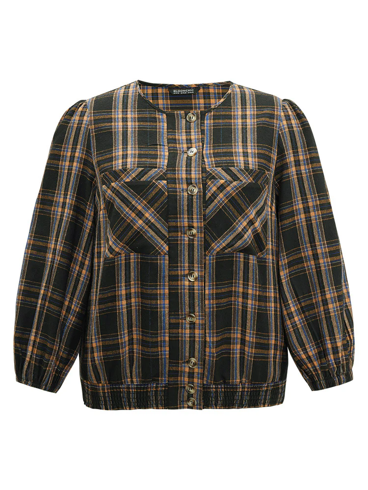 Plaid Button Through Elastic Hem Shacket - Image 9