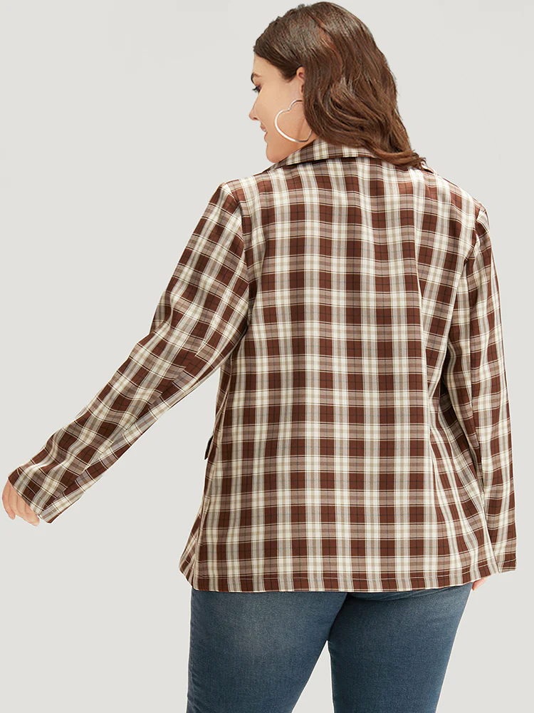 Plaid Button Through Flap Pocket Blazer - Image 2