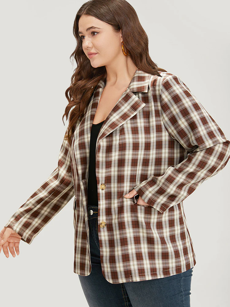 Plaid Button Through Flap Pocket Blazer - Image 3