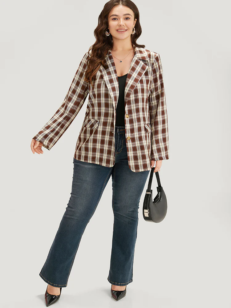 Plaid Button Through Flap Pocket Blazer - Image 4