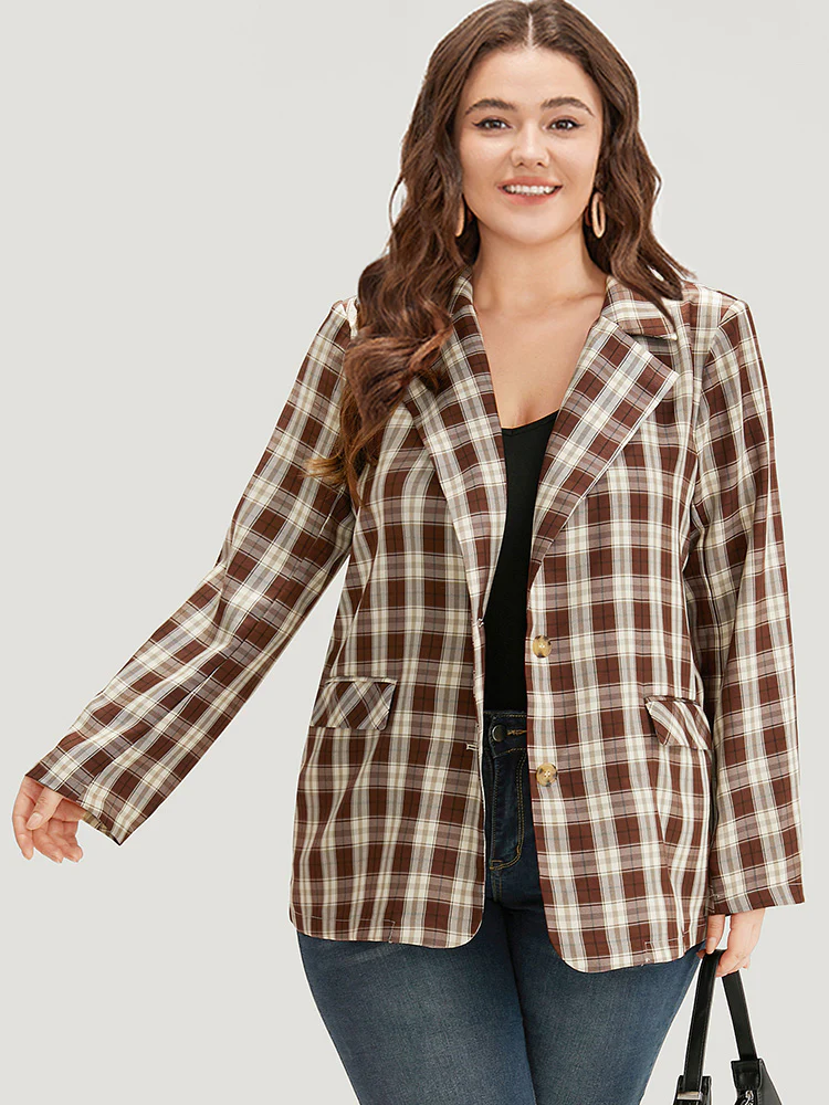 Plaid Button Through Flap Pocket Blazer - Image 5