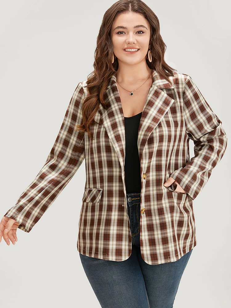Plaid Button Through Flap Pocket Blazer - Image 6