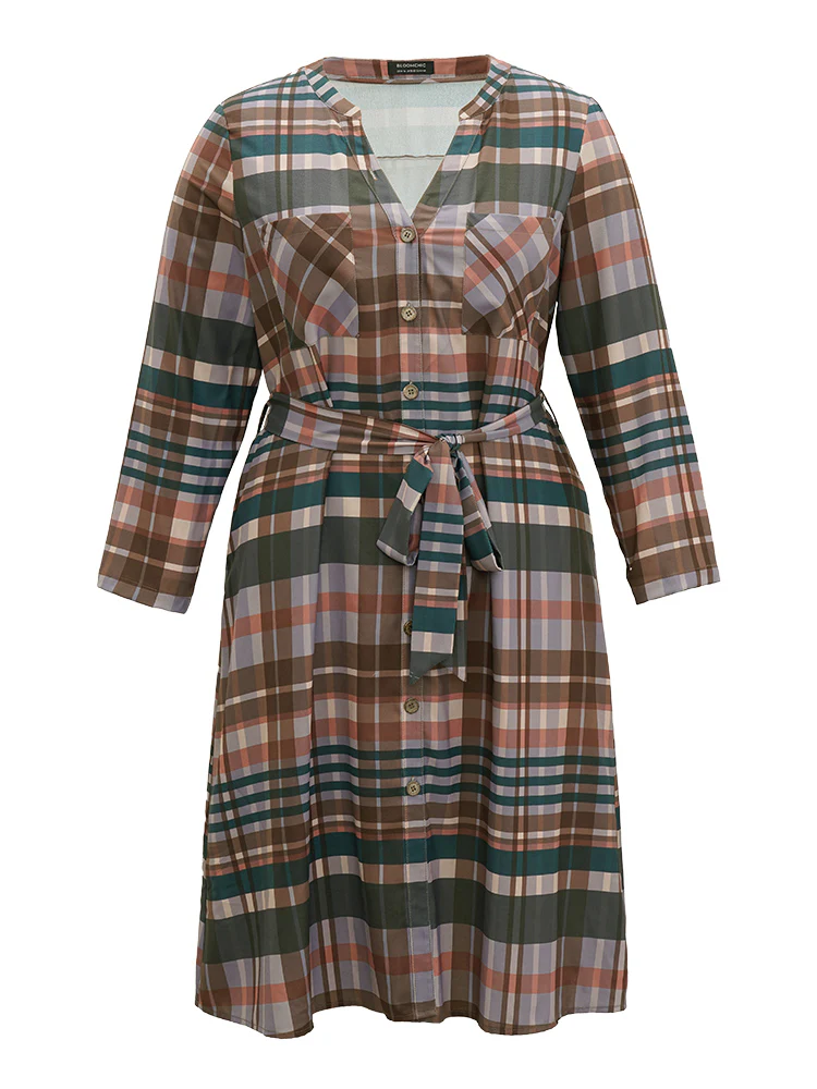 Plaid Button Through Patched Pocket Dress - Image 10