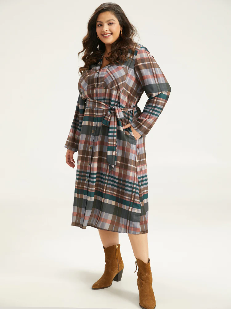 Plaid Button Through Patched Pocket Dress - Image 2