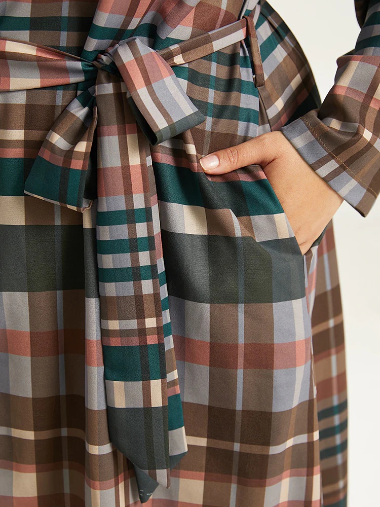 Plaid Button Through Patched Pocket Dress - Image 8