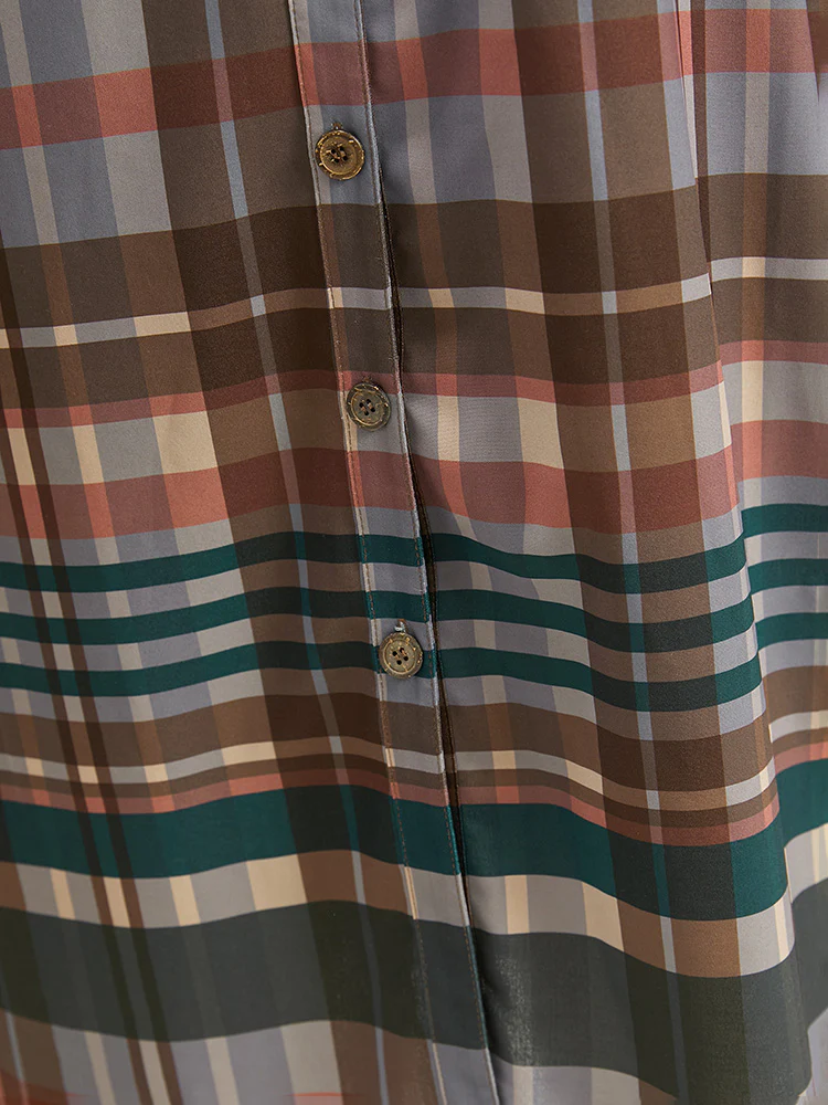 Plaid Button Through Patched Pocket Dress - Image 9