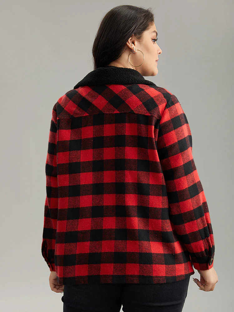 Plaid Button Through Patchwork Contrast Shacket - Image 2